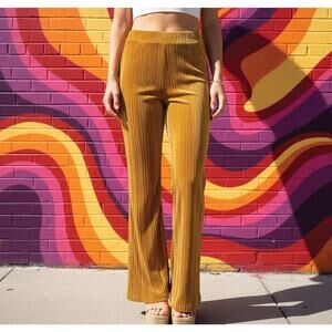 Forever 21 Golden Mustard Ribbed Velvet Flare Pants Size Large